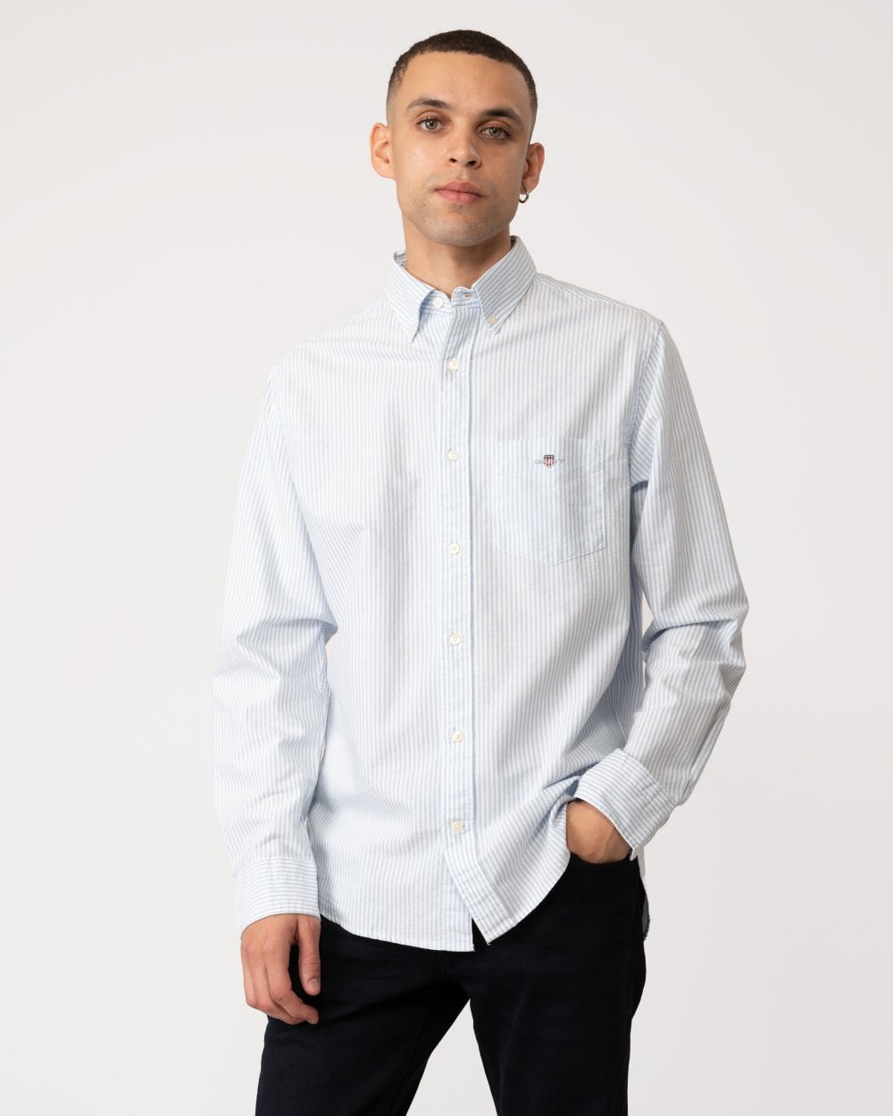 Gant Regular Fit Banker Stripe Classic Oxford Shirt - Pale Blue 455 - L - Image 3