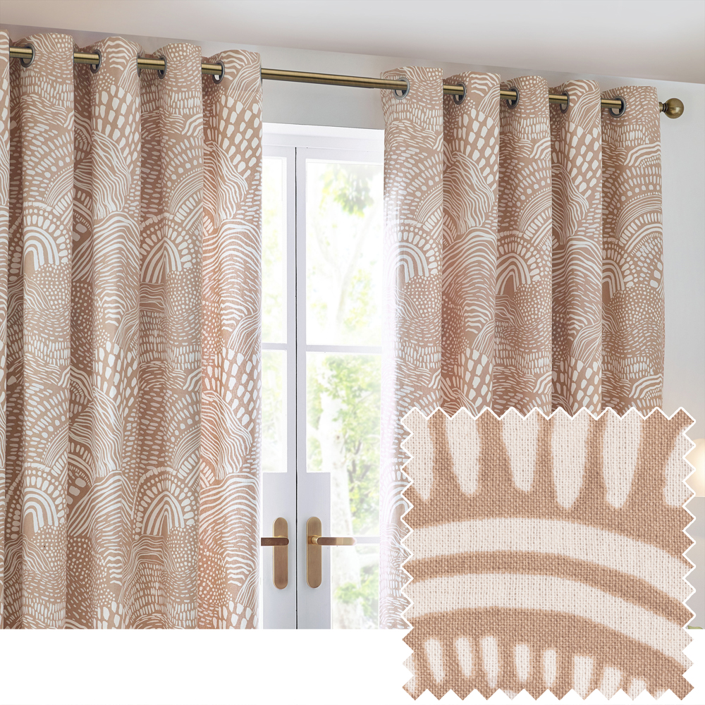 Hoem HÖEM Nola Abstract Curtains - Beige Cotton - Size 168 cm x 137 cm