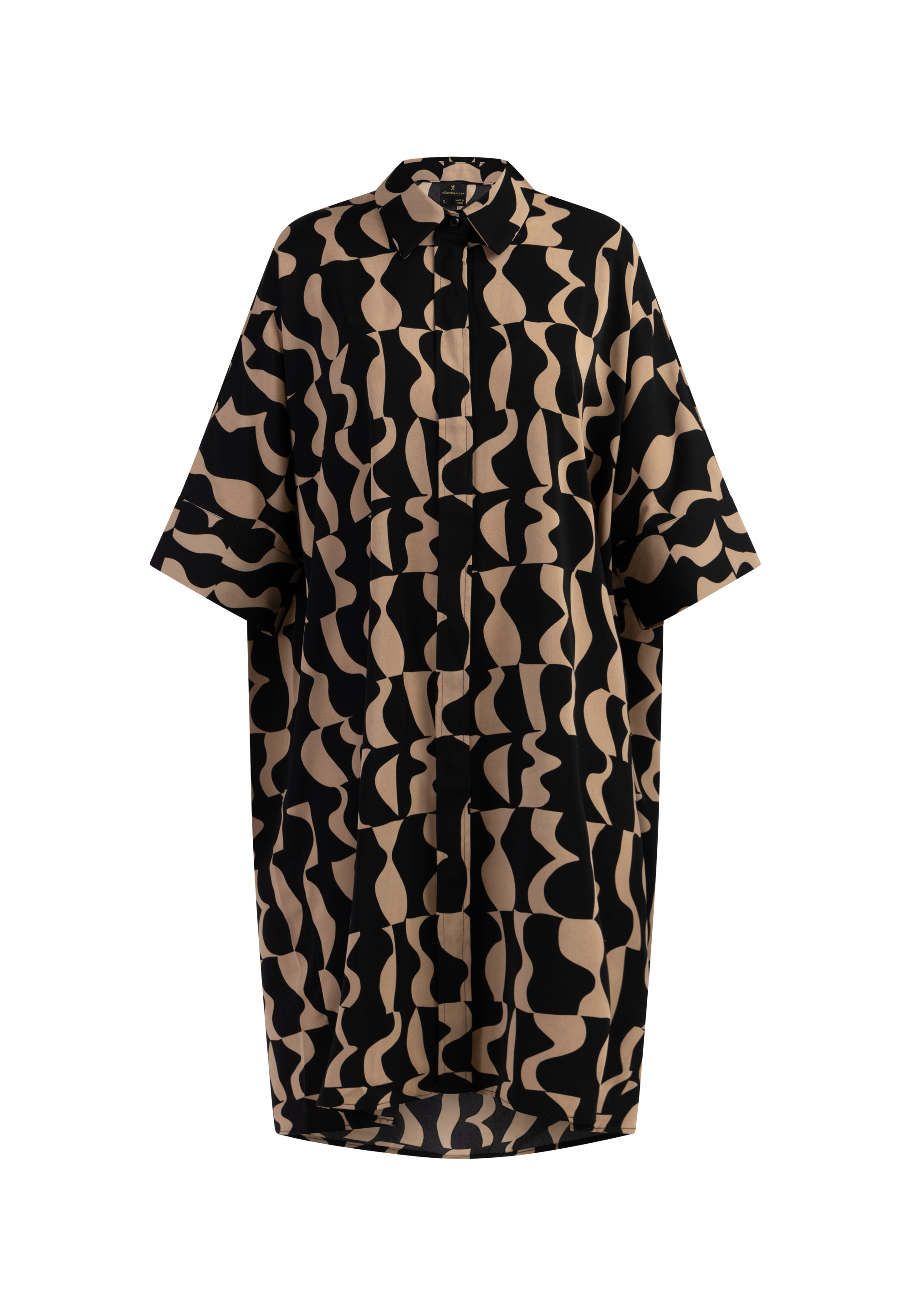 Dreimaster Hemdkleid Damen Schwarz Hellbraun