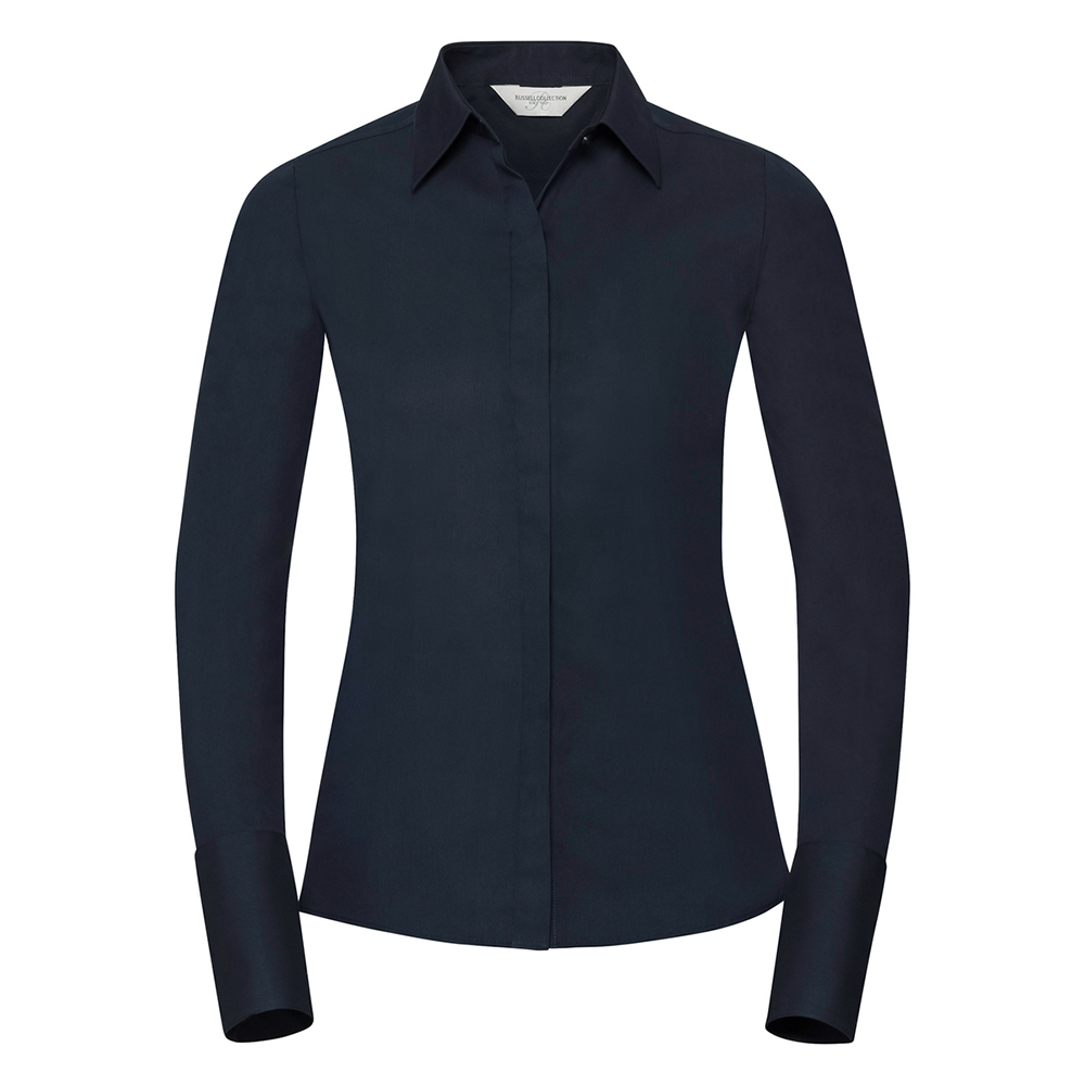 Russell Collection - "Ultimate" Hemd für Damen Langärmlig (Leuchtend Navy-Blau)