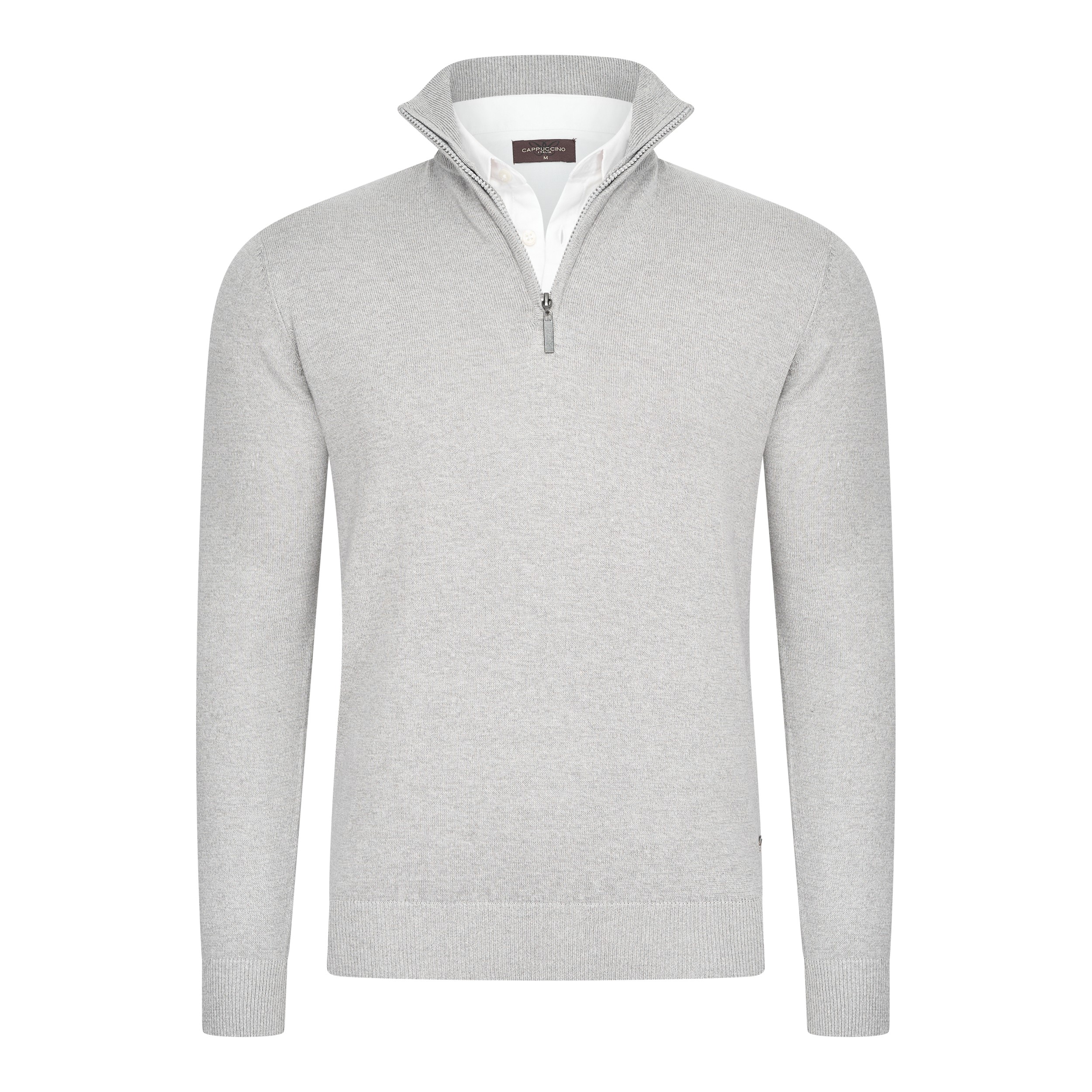Thumbnail - Cappuccino Italia Mock Zip Pullover für Herren. Der Pullover besteht aus 50% Baumwolle und 50% Polyester und hat eine no...