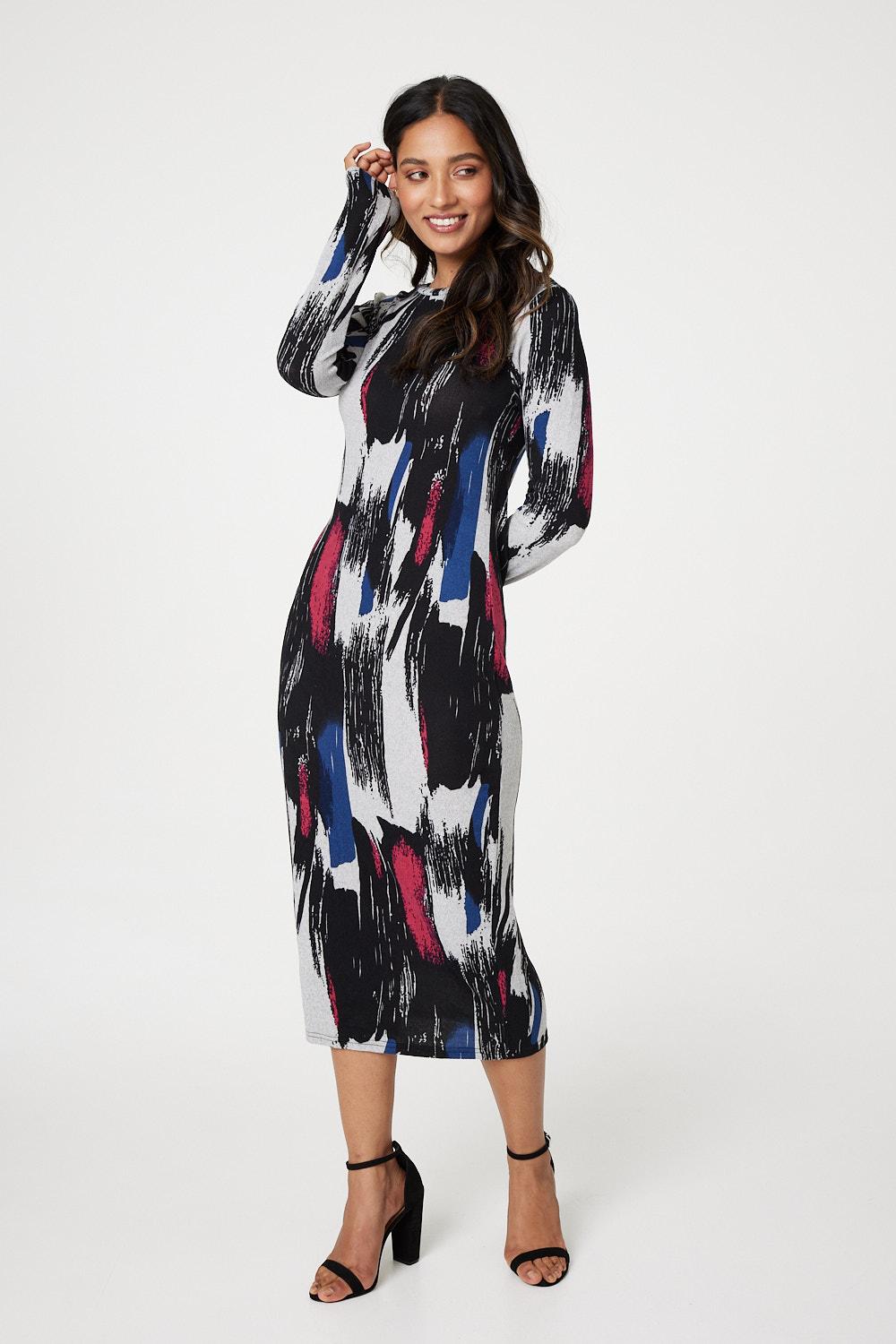 Izabel London Womens Pink Brushstroke Print Bodycon Dress - Size 14 UK