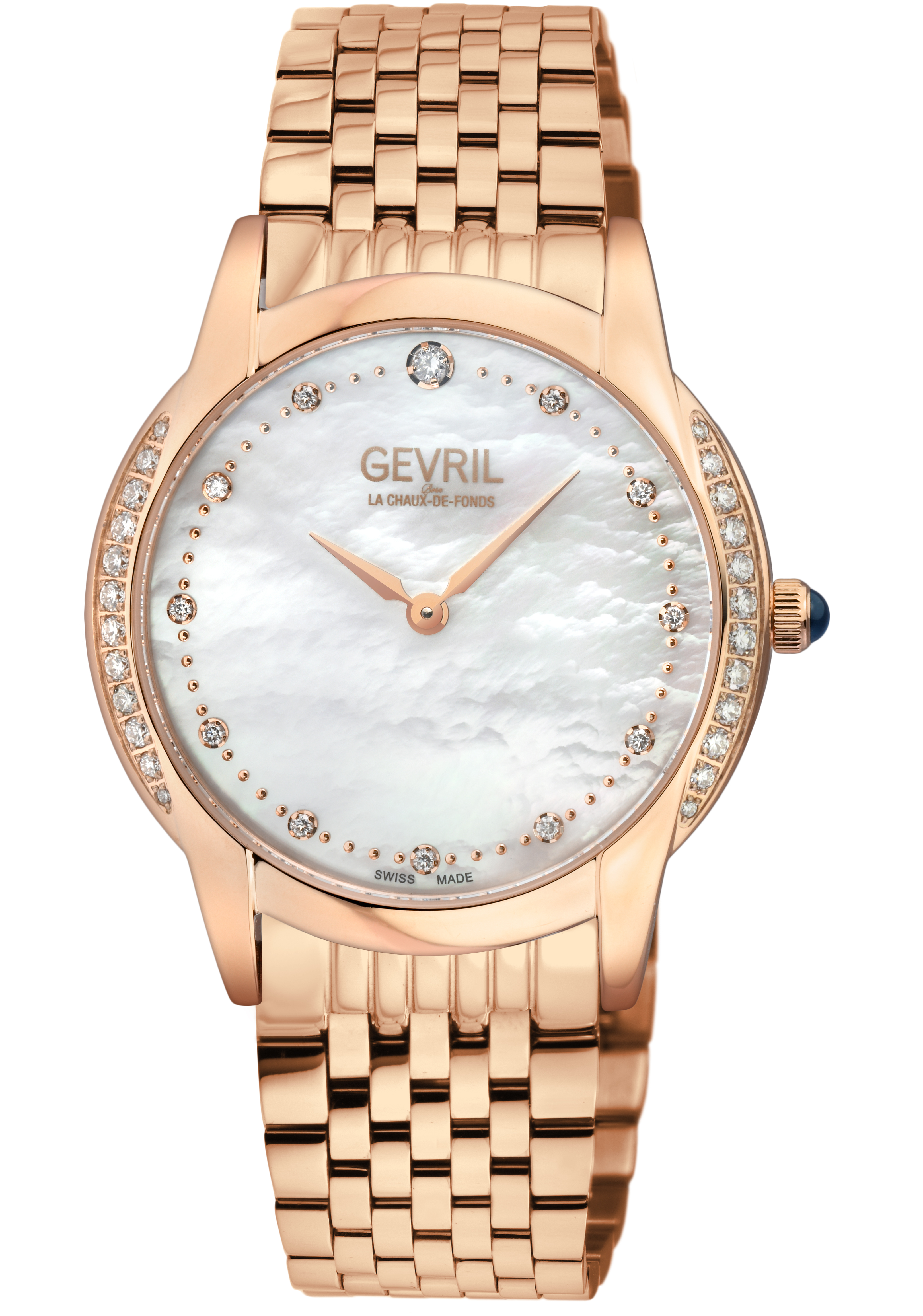 Gevril WoMens Airolo Swiss Quartz Diamond White MOP Dial, IPRG Watch – Gold – One Size