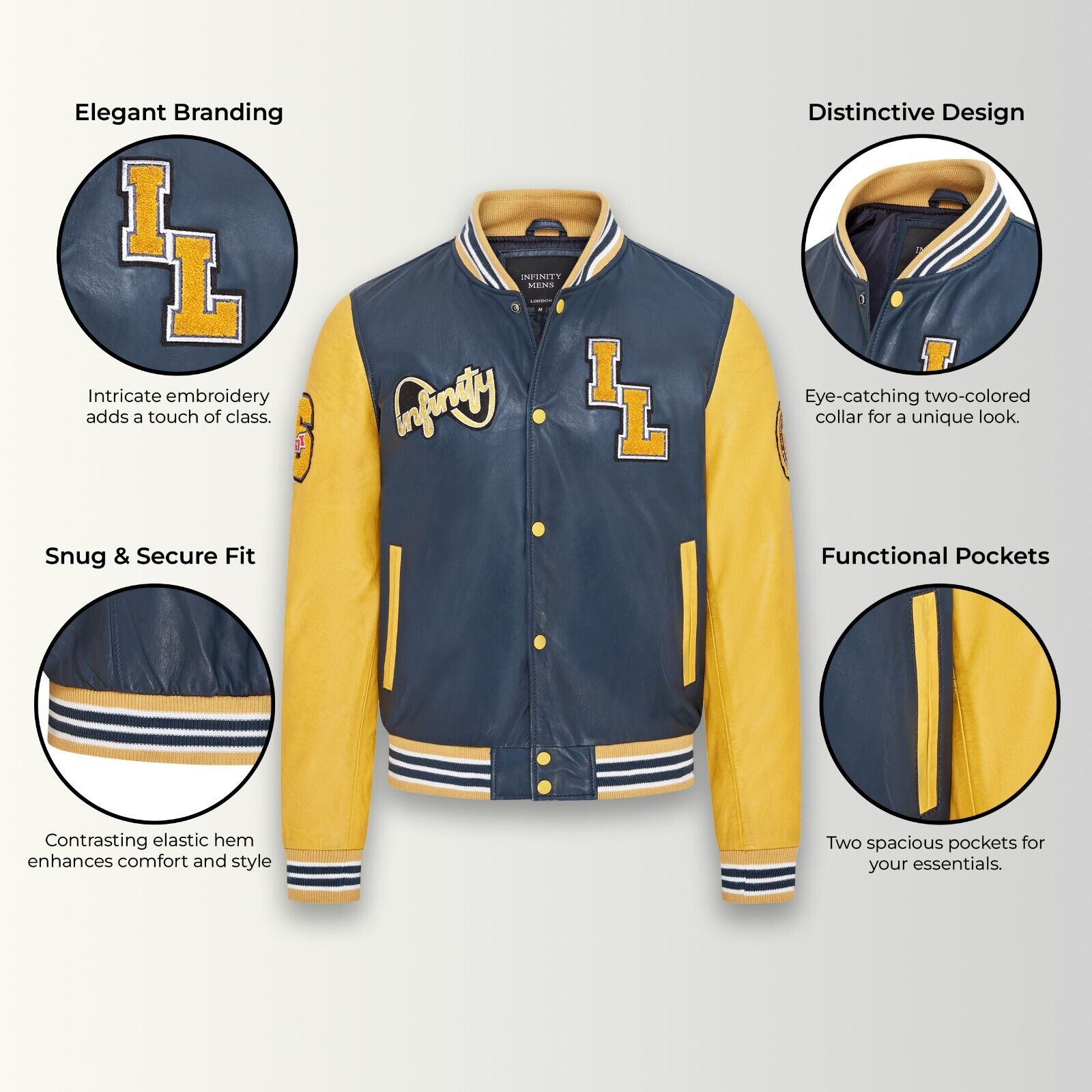 Mens Baseball Leather Letterman Bomber Jacket Ashwood 2