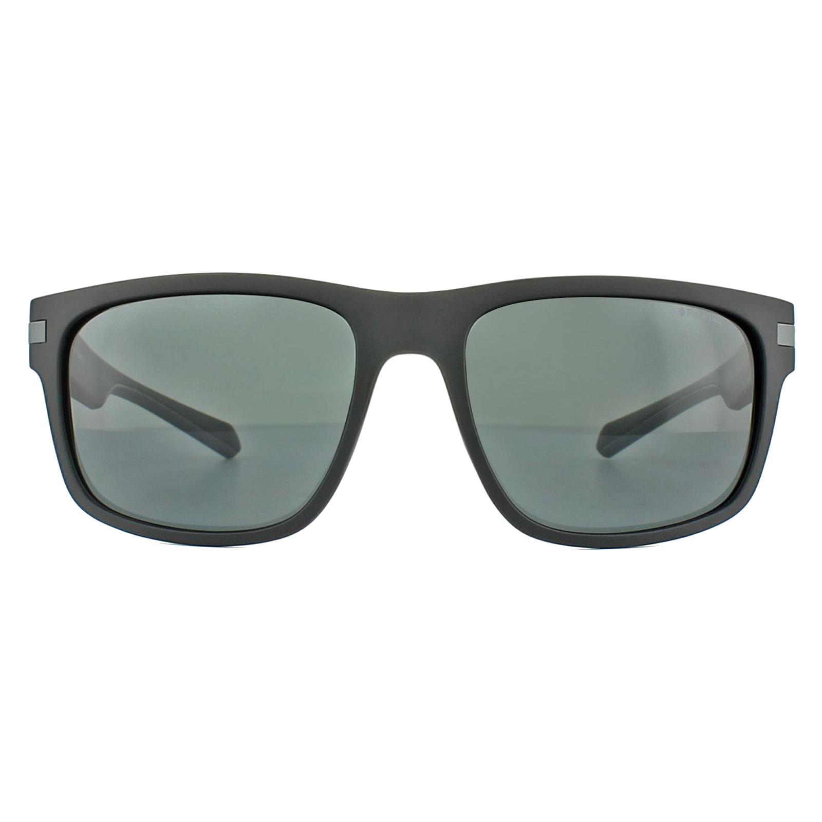Thumbnail - Polaroid Square Mens Matt Schwarz Grau Polarisierte Sonnenbrille