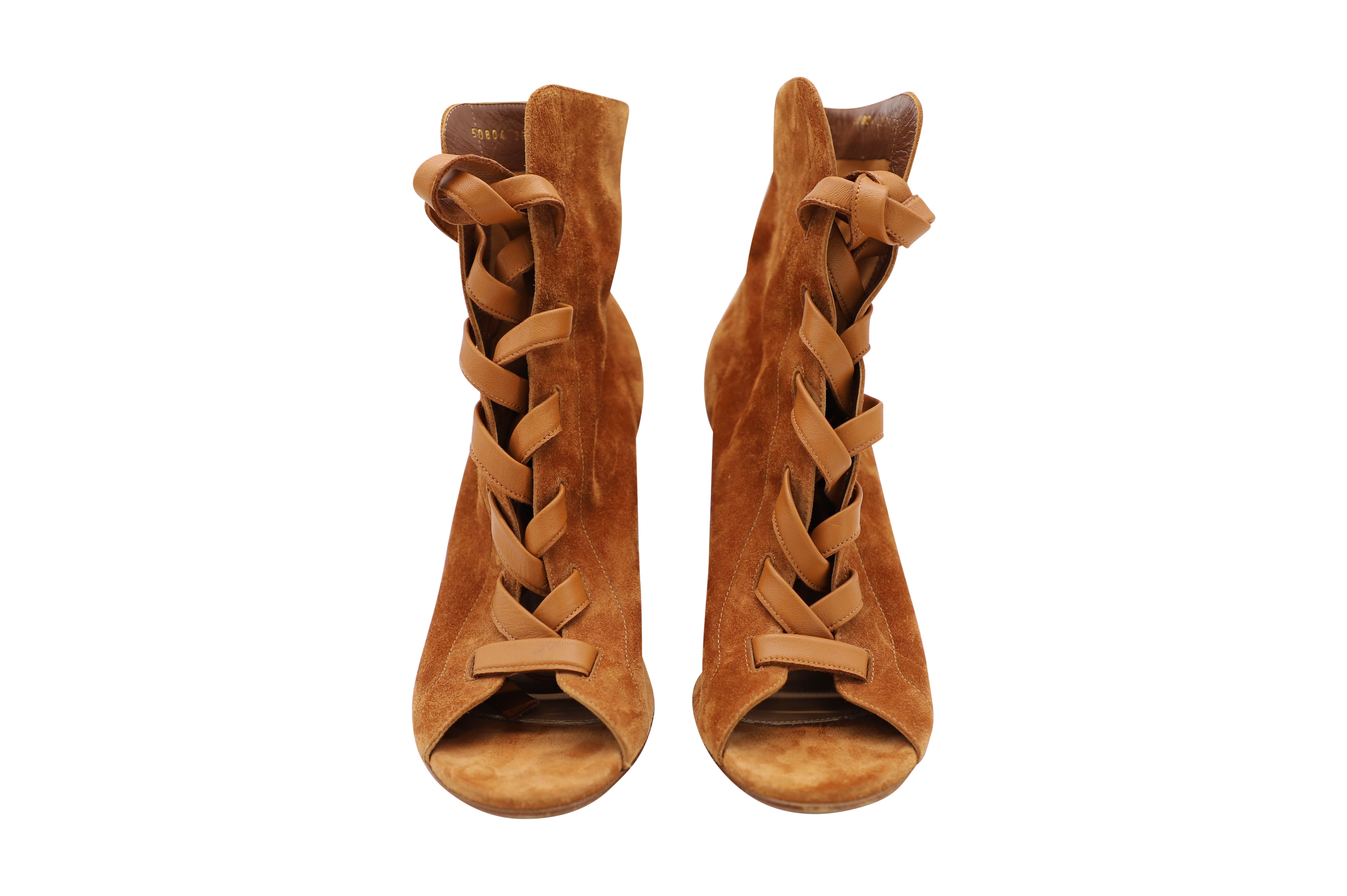 Gianvito Rossi Pre-owned Gianvito Rossi Brooklyn Peep-Toe Ankelstövlar i Brun Mocka dam – bild 2
