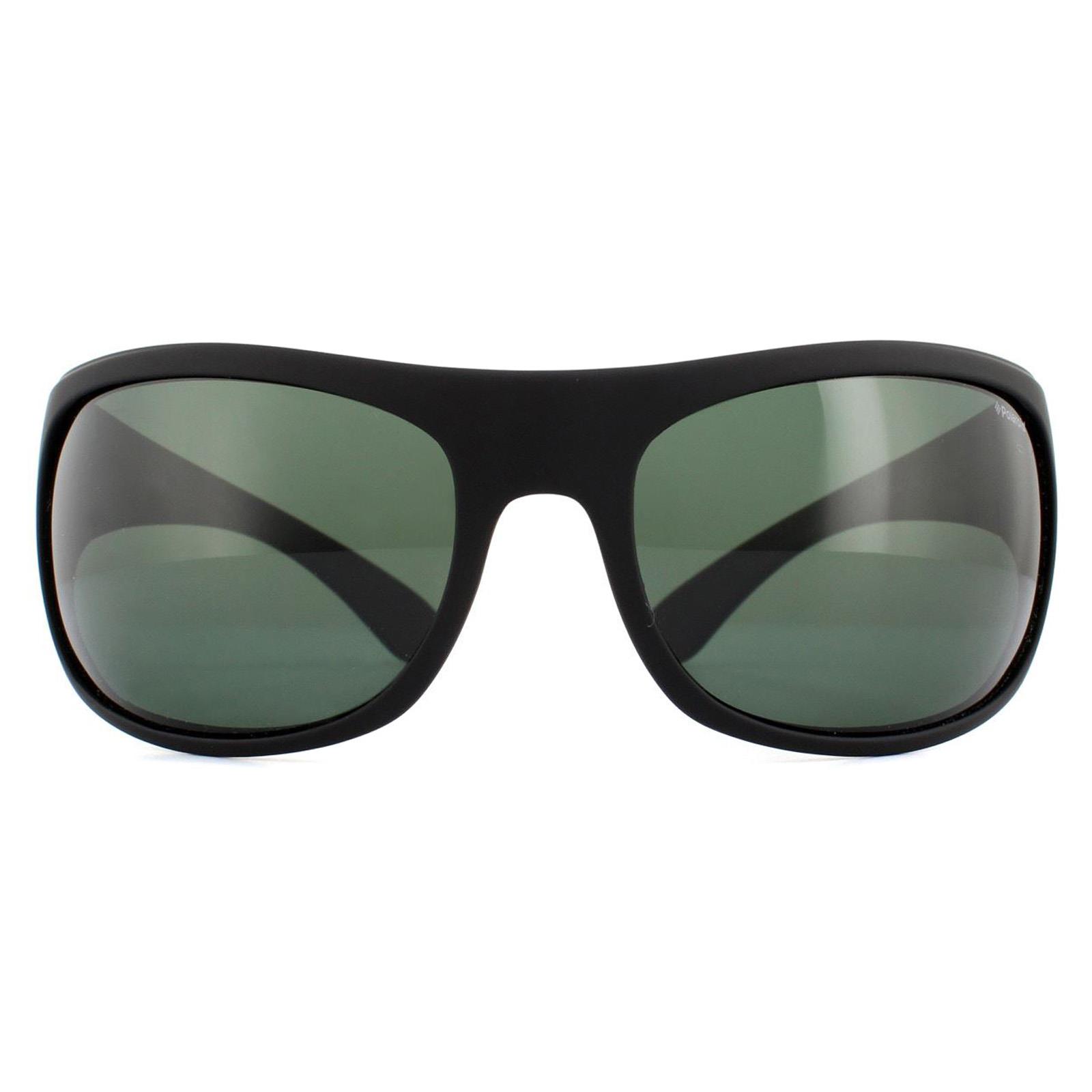 Polaroid Sport Wrap Unisex Black Green Polarized Sunglasses - One Size