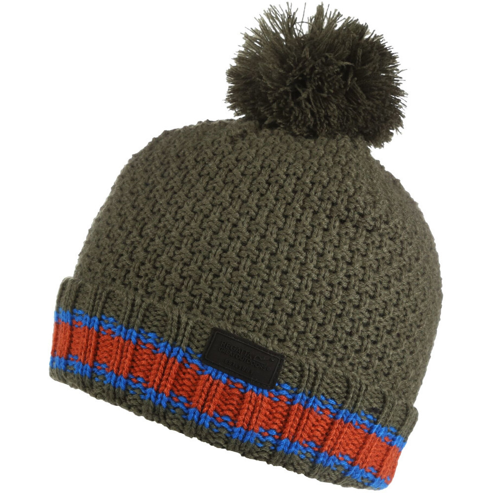 Regatta Boys Davin V Fleece Lined Pom Pom Beanie Hat - Green - Size 5-6Y