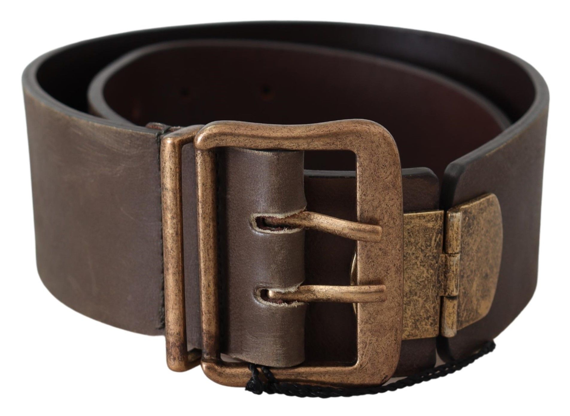 Ermanno Scervino WoMens Brown Leather Wide Bronze Buckle Waist Belt - Size 60 cm