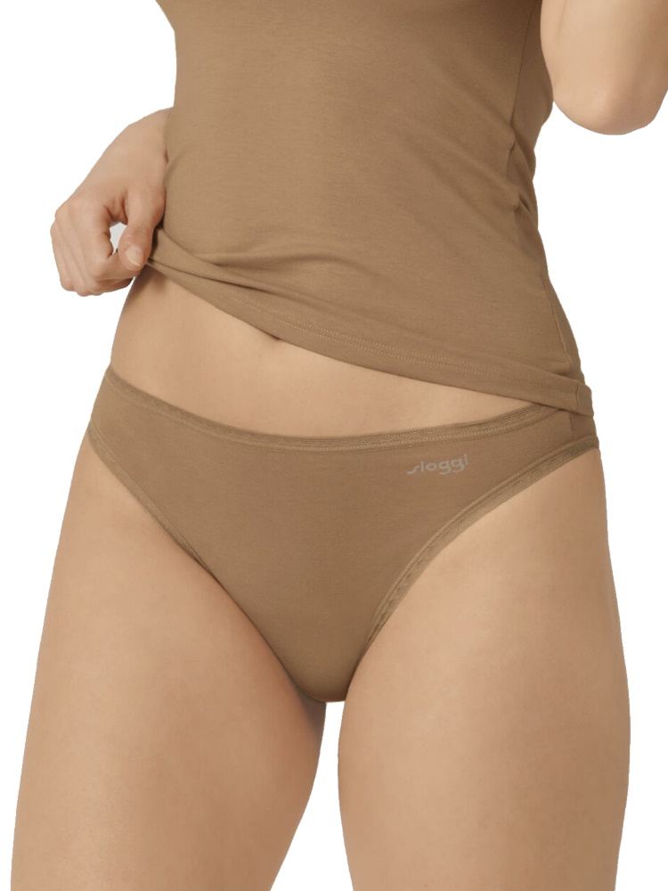 Sloggi Womens GO Tai Organic Briefs 2 Pack - Brown Cotton - Size Small