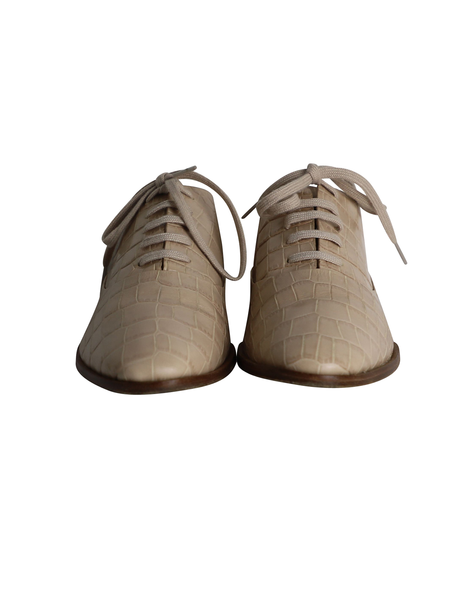 Alexander Wang Pre-owned Alexander Wang Ingrid Krokopräglade Oxfords i Beige Kalvskinn loafers dam – bild 2