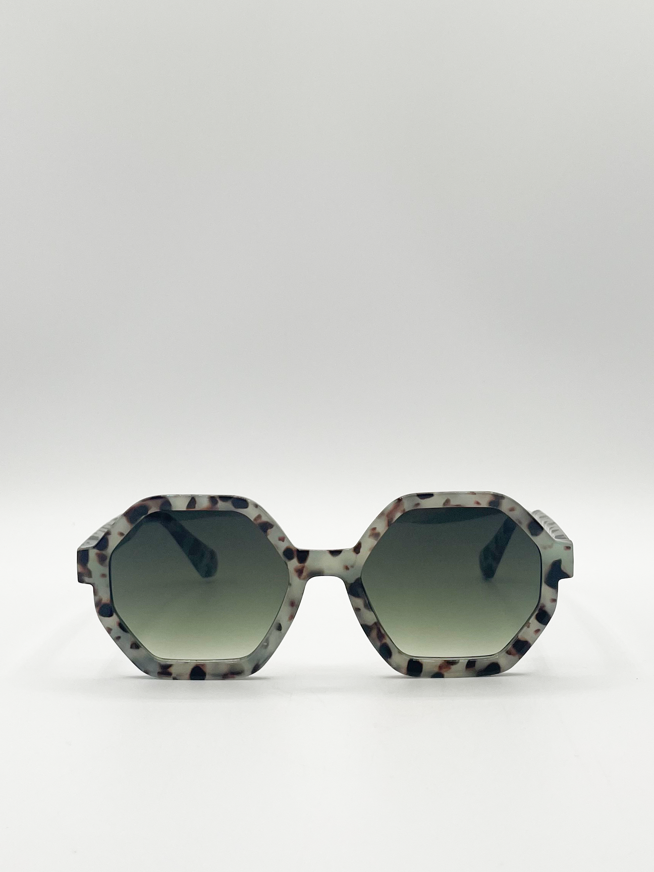SVNX Womens Pale grey tortoiseshell oversized hexagon Sunglasses - One Size