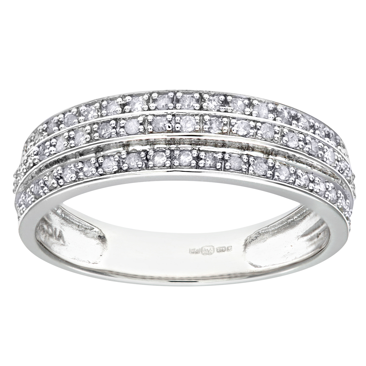 Diamant L’Eternel Womens 9ct White Gold 0.25ct Triple Row Diamond Half Eternity Ring – Size P