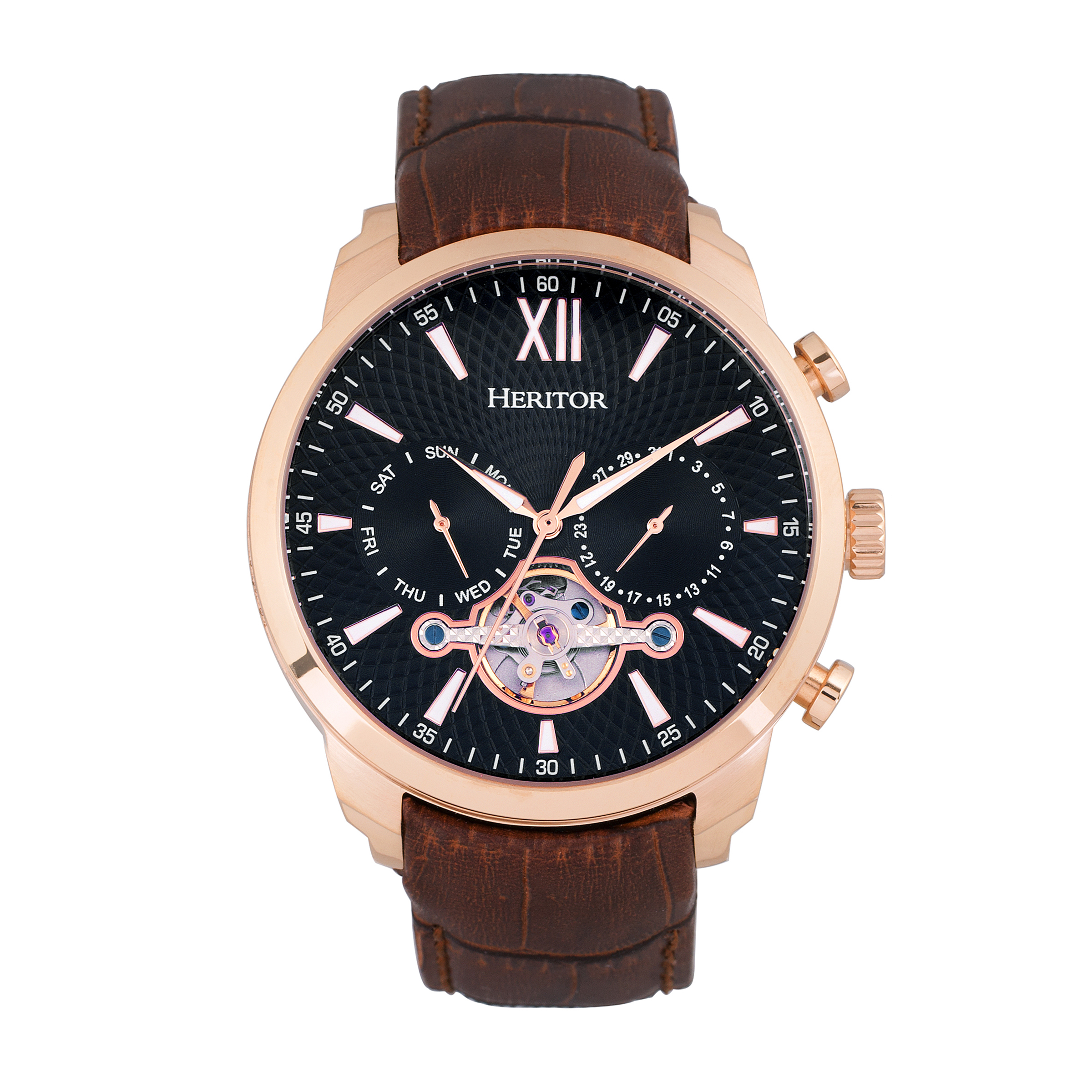 Thumbnail - Heritor Automatik Arthur Semi-Skelett Lederarmbanduhr mit Tag/Datum
