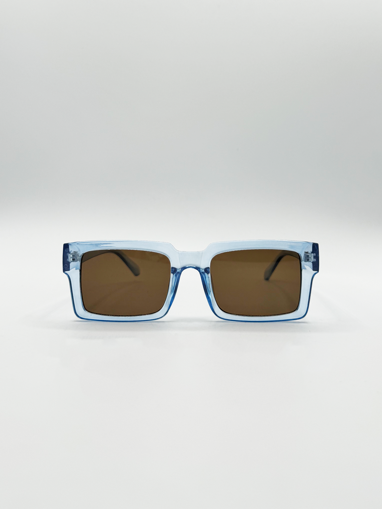 SVNX Women's Square Frame Sunglasses in Translucent Blue with Brown Lenses - Image 2