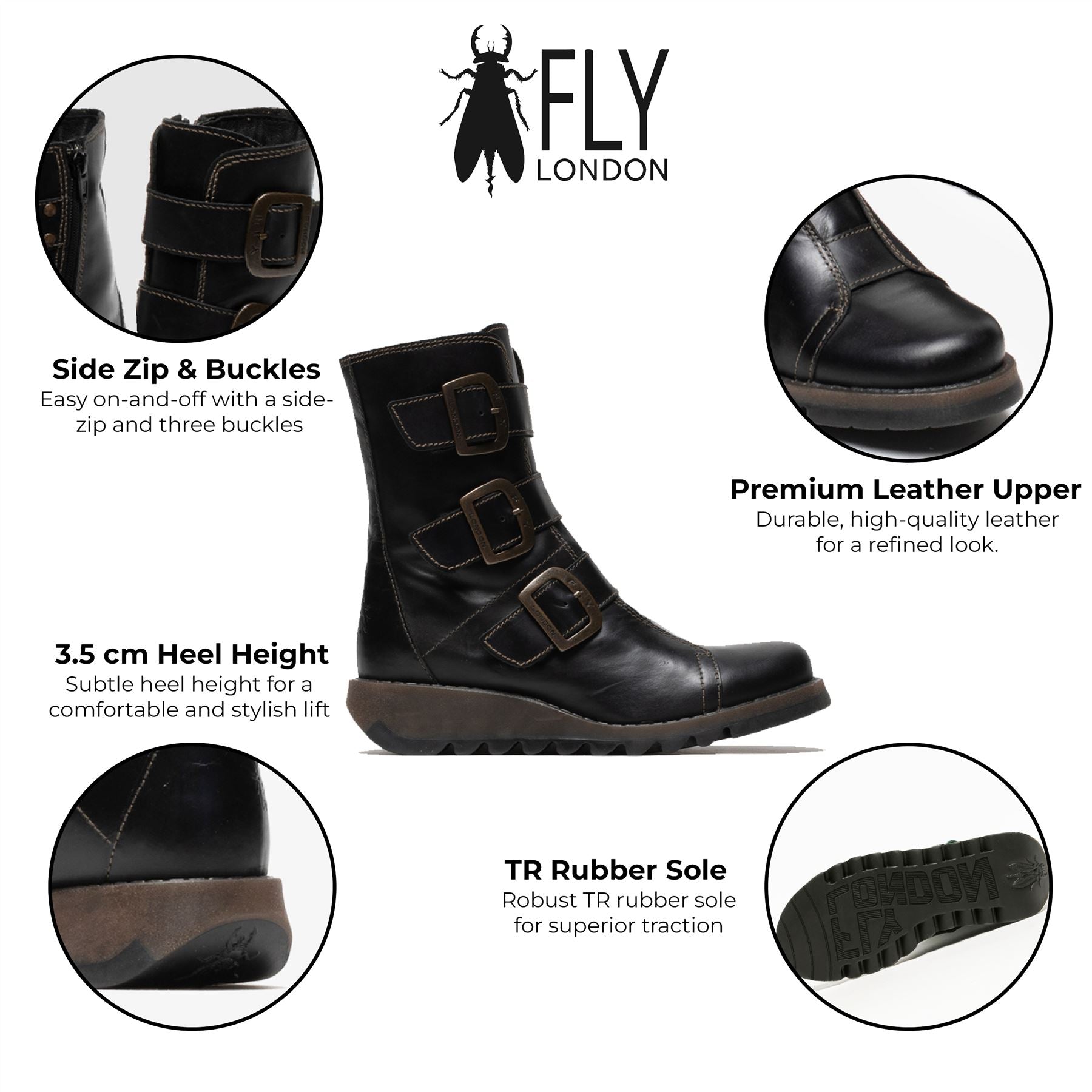Fly London Womens Black SCOP110 Chelsea Leather Ankle Zip Biker Boots dam – bild 2