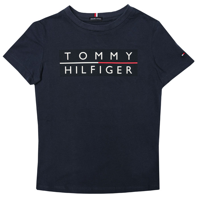 Boy's Tommy Hilfiger Junior Organic Cotton Statement Logo T-Shirt in Navy