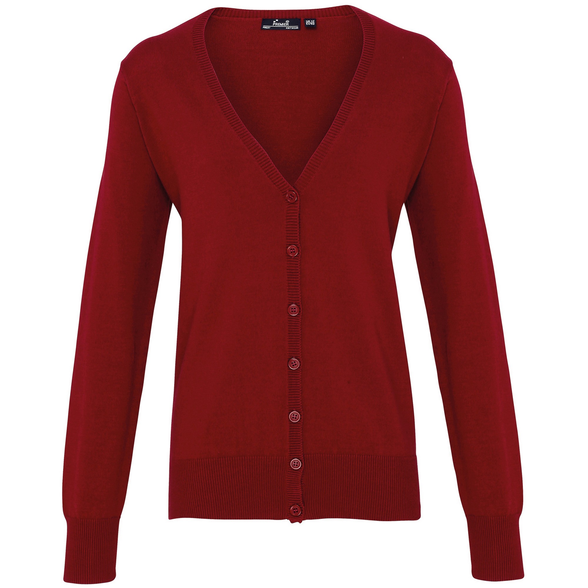 Premier Womens/Ladies Button Through Long Sleeve V-neck Knitted Cardigan (Burgundy) - Size 24 UK