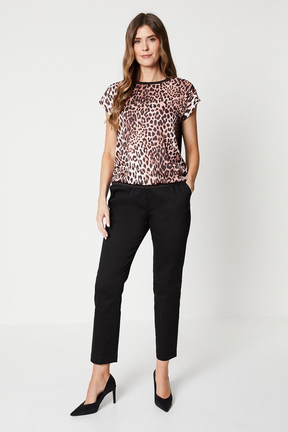 Wallis Womens Stretch Cigarette Belted Trousers - Black Cotton - Size 8 UK