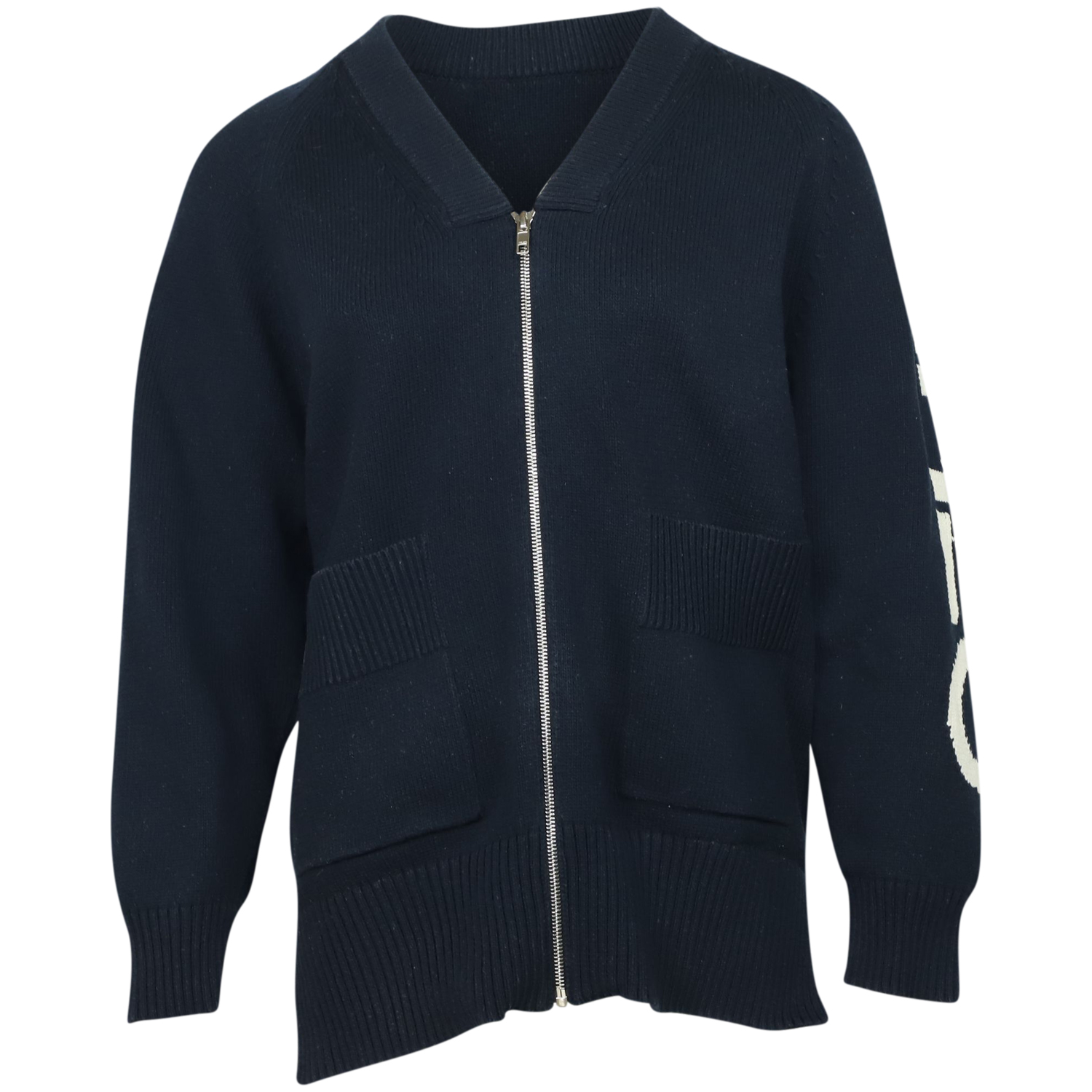 Kenzo Stickad Zip Lång Cardigan i Mörkblå Bomull