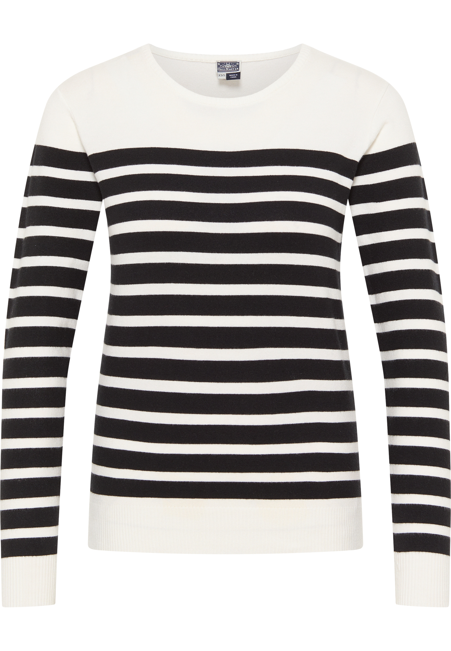 Thumbnail - Dreimaster Strickpullover Damen Wollweiss Schwarz