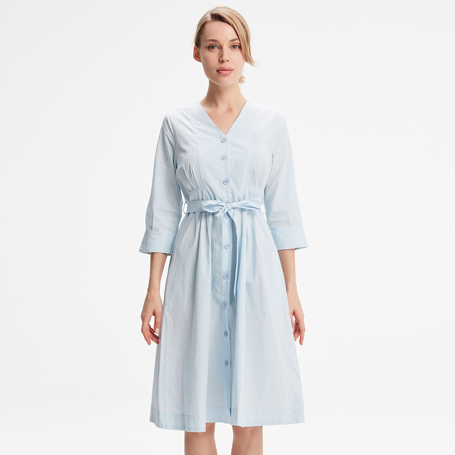 Minimalistische katoenen shirtjurk met geknoopte riem
