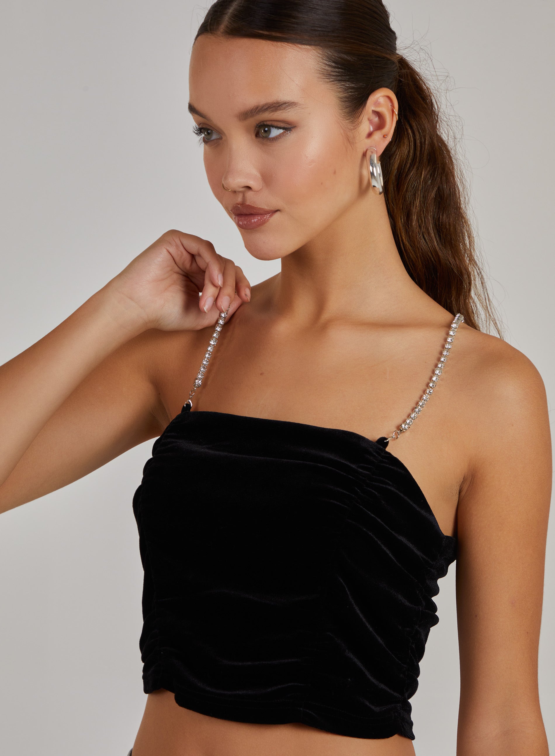 Pink Vanilla Women's Black Ruched Crop Top In | Size: 12 - Image 4