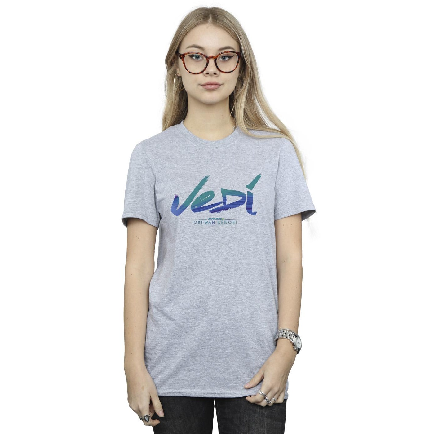 Star Wars Womens/Ladies Obi-Wan Kenobi Jedi Painted Font Cotton Boyfriend T-Shirt (Sports Grey) dam – bild 2