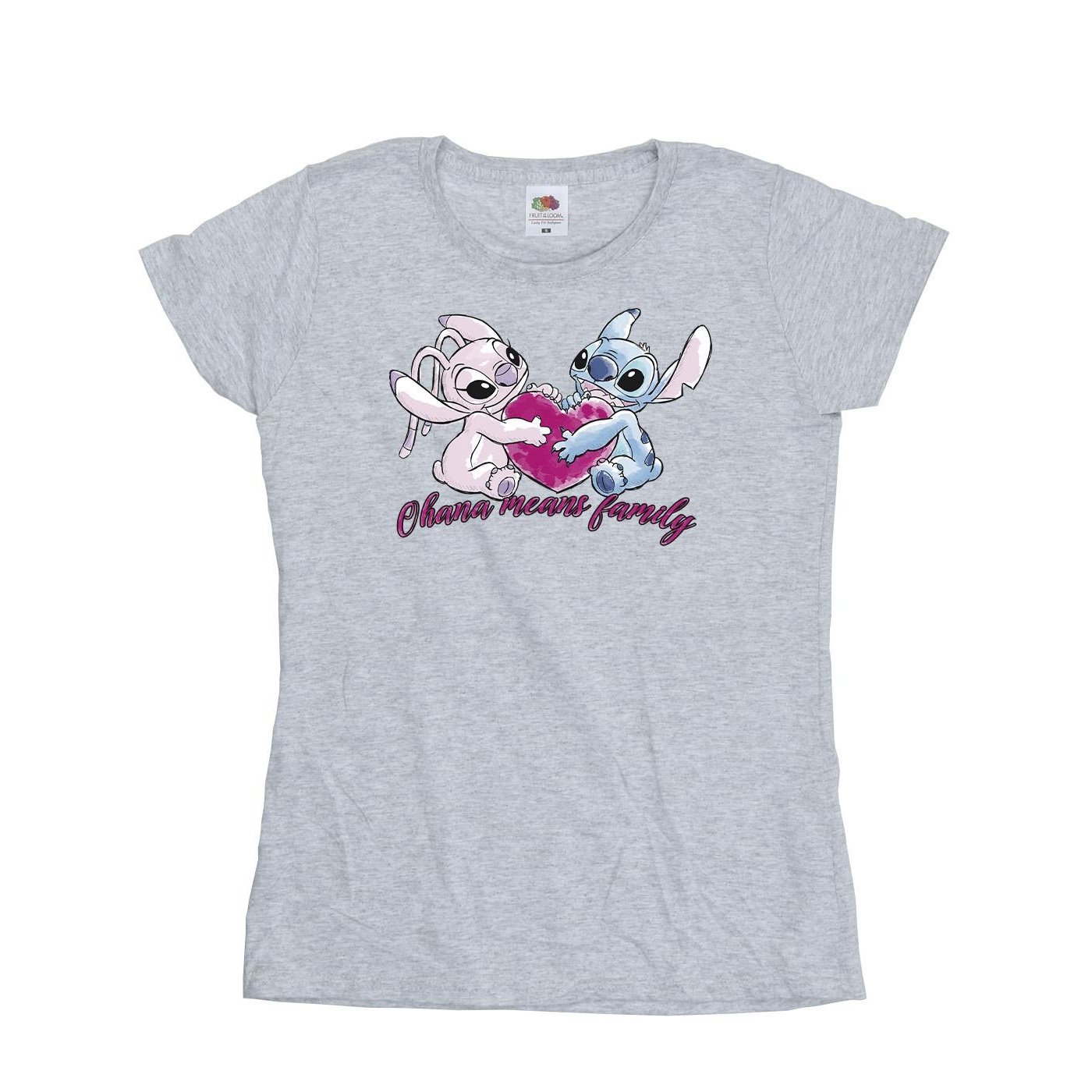 Disney Dames/Dames Lilo And Stitch Ohana Hart Met Engel Katoenen T-Shirt (Sportgrijs)