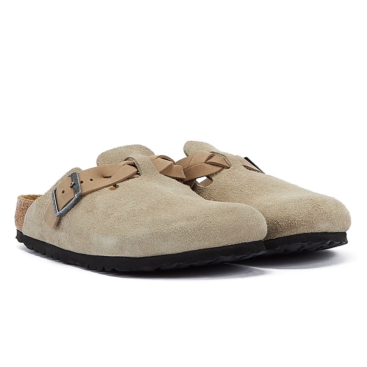 Thumbnail - Birkenstock Boston Damen Clogs Aus Taupefarbenem Wildleder