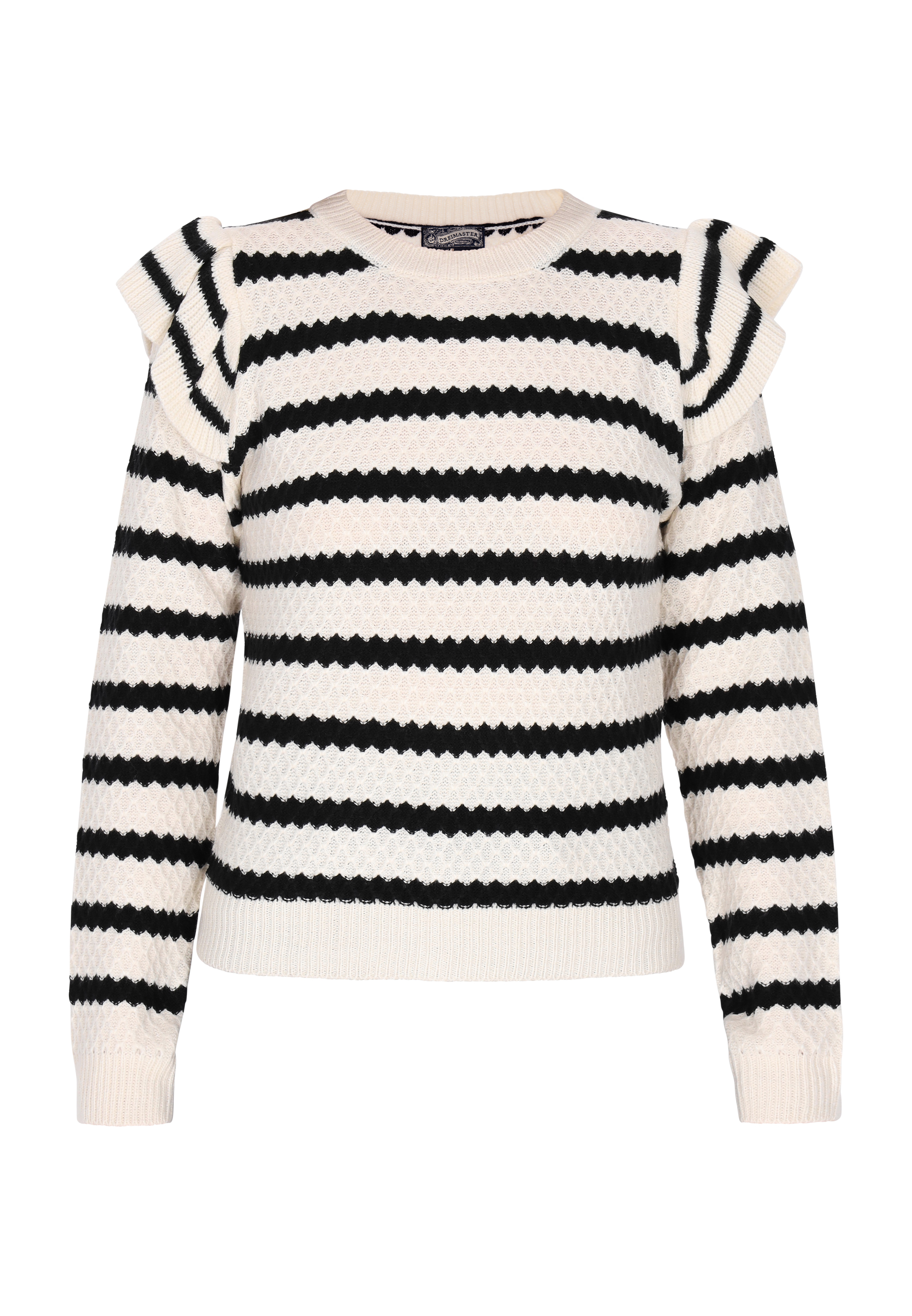Thumbnail - Dreimaster Pullover Damen Schwarz Weiss Streifen