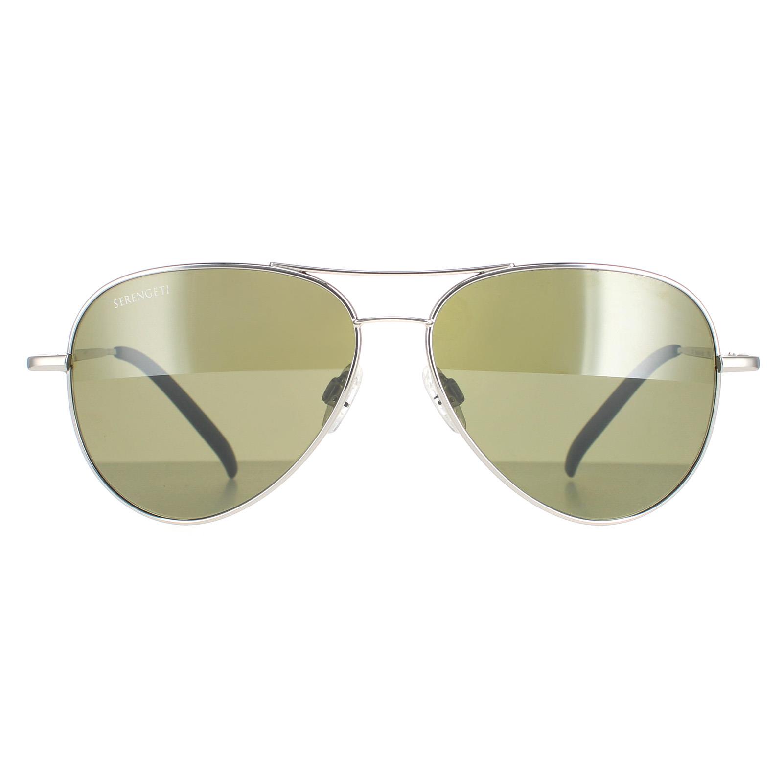 Thumbnail - Serengeti Aviator Unisex Glänzend Silber Polarisiert Grün 555nm Carrara Klein
