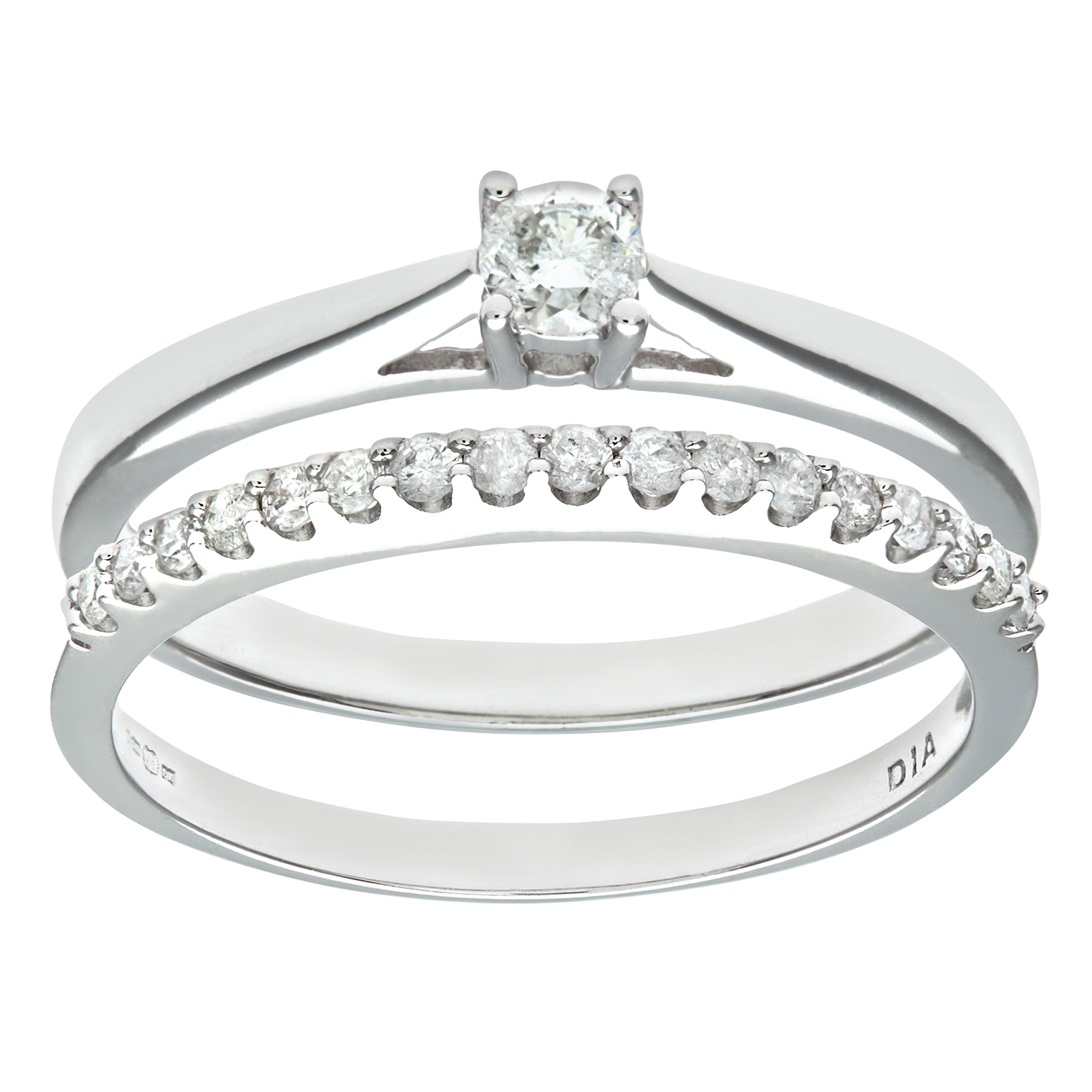 Diamant L’Eternel Womens 9ct White Gold 0.33ct Diamond Bridal Set Ring – Size K