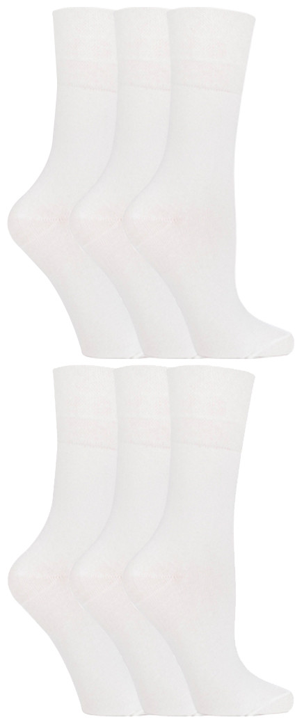 Gentle Grip - 6 Paar Damen-Diabetiker-Socken mit Honigkamm-Oberteil und handgekettelten Zehennähten - Weiß