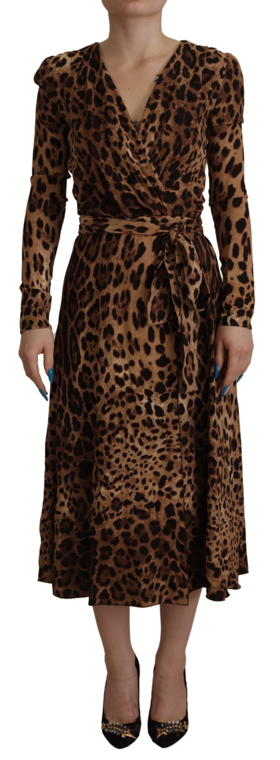 Dolce & Gabbana Brown Leopard Wrap A-line Maxi Viscose Womens Dress – Size 2XS