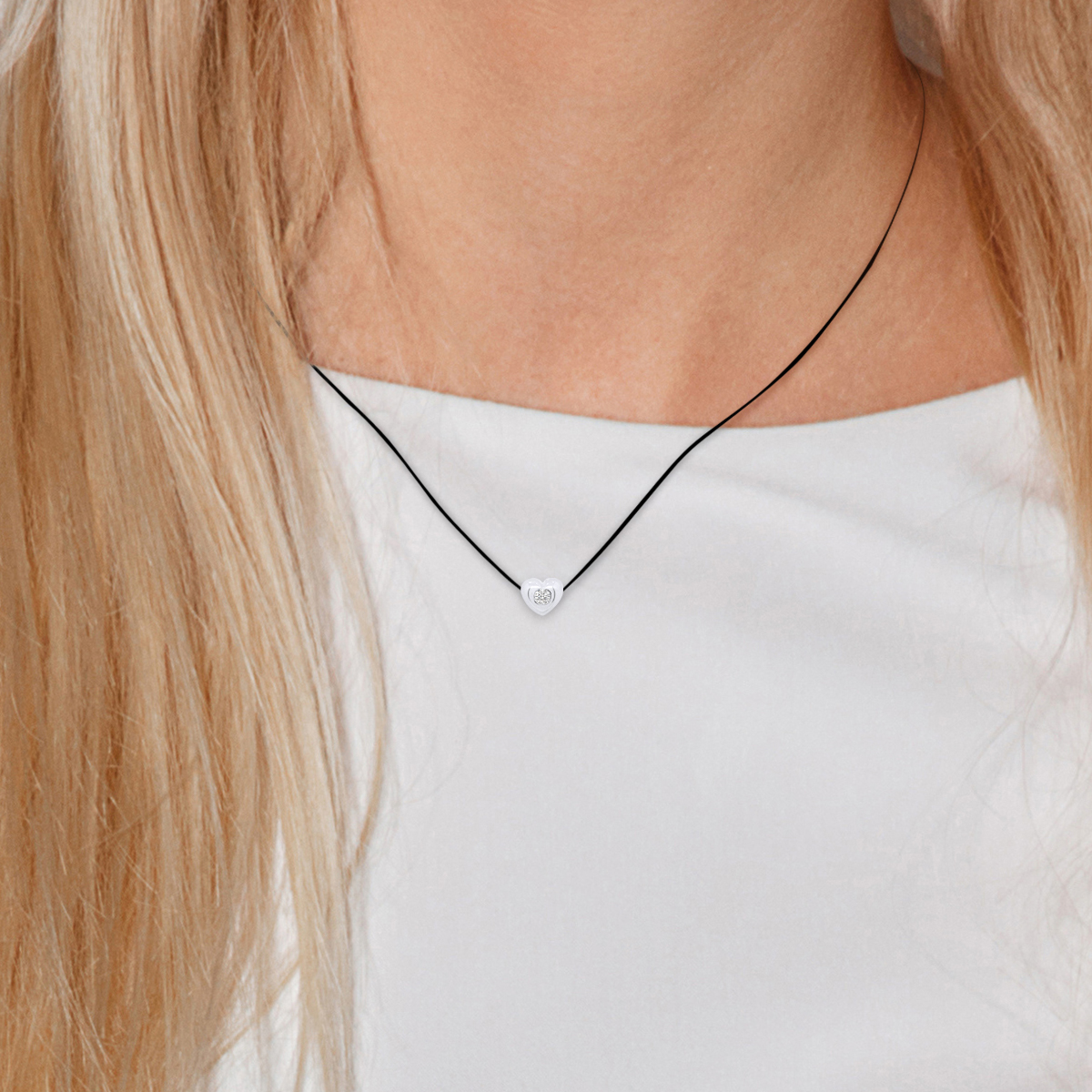 Diadema Halsband Svart nylon hjärta äkta diamant dam – bild 2