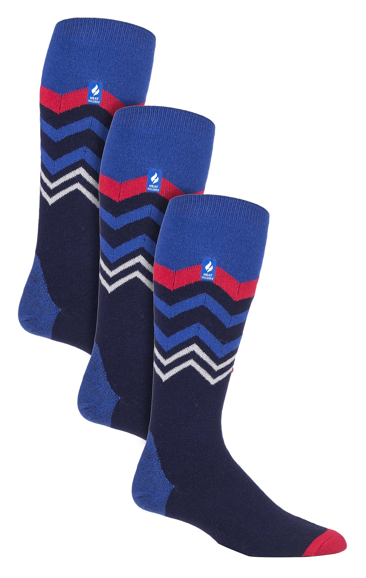 Thumbnail - 3 Paar Multipack Ultra Lite Herren Skisocken | Wärmehalter | Funky Patterned Striped Knee High Socks - Dark Blue Zig Zag
