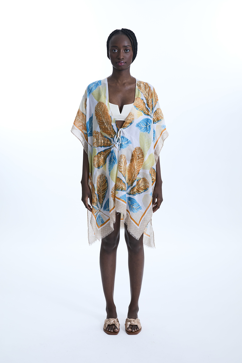 James Lakeland Womens Gold Detail Leaf Kaftan Yellow - One Size