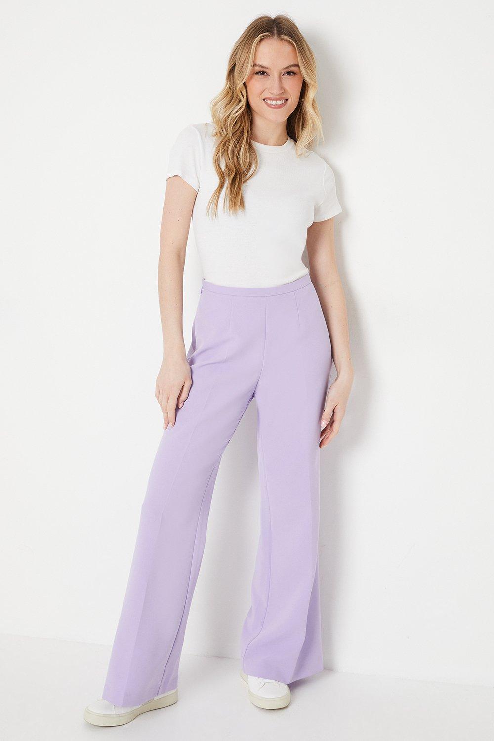 Oasis Womens High Waisted Wide Leg Welt Pocket Trouser - Lilac - Size 10 Regular