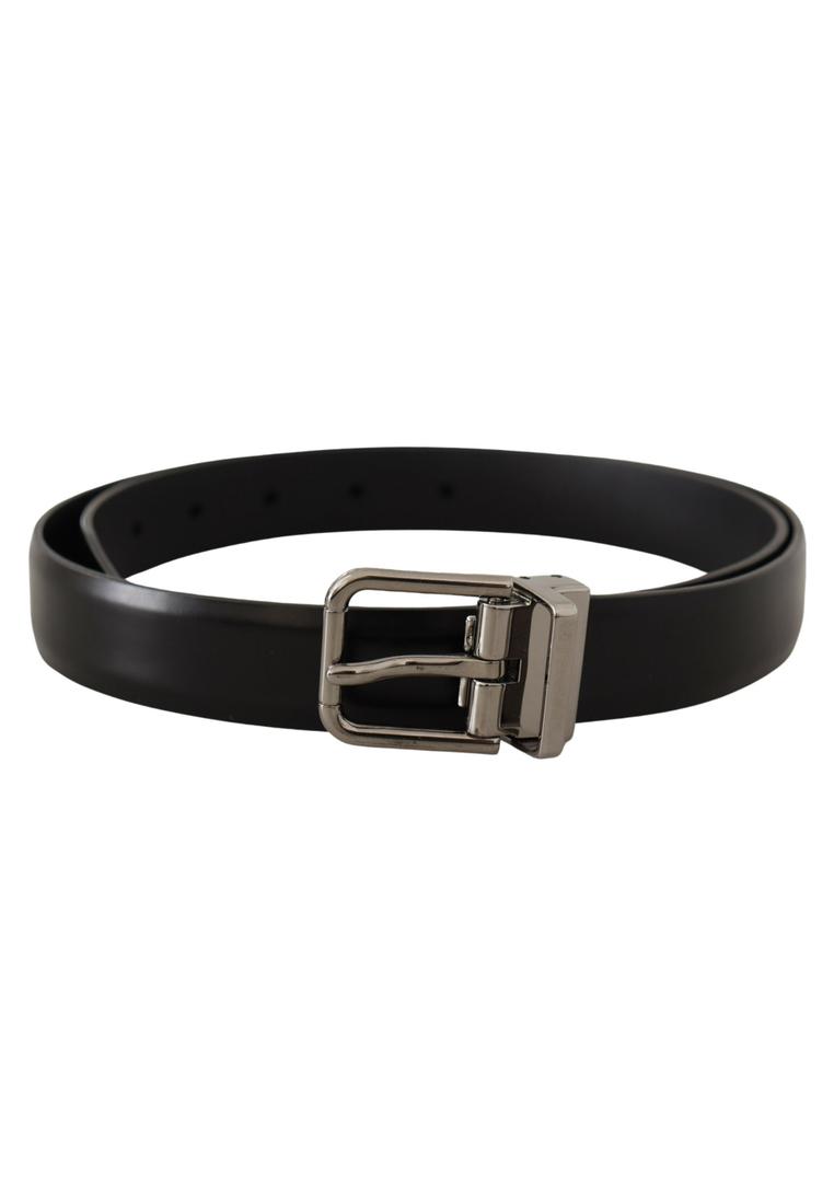 Dolce & Gabbana Mens Black Calf Leather Metal Logo Buckle Belt - Size 85 cm