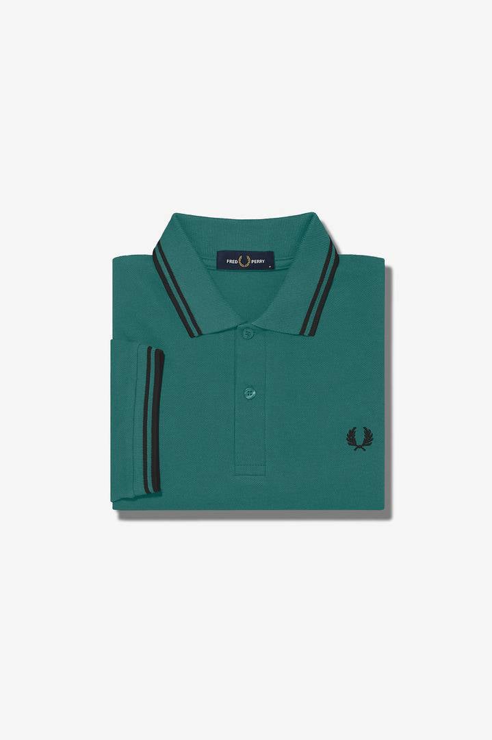 Fred Perry Svart Twin Tipped Collar Mintgrön pikétröja herr – bild 2