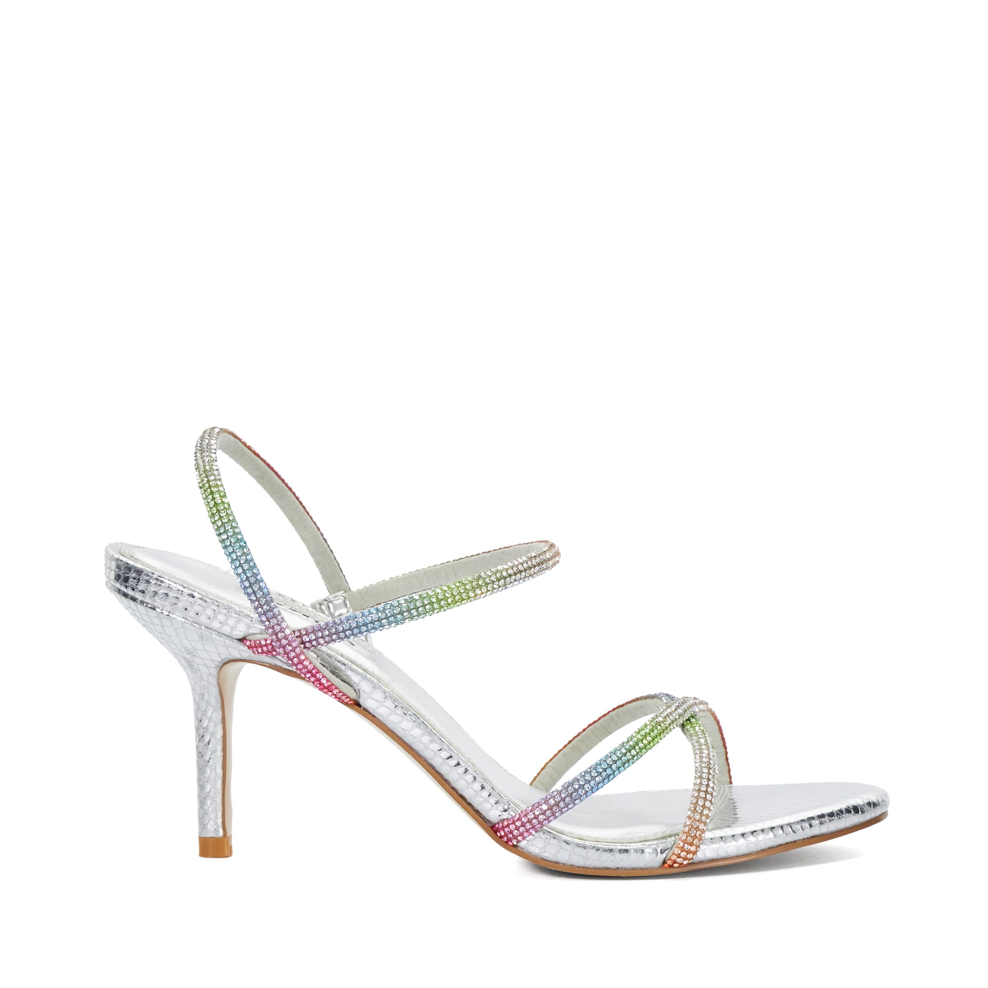 Dune London Womens Ladies Momentum – Embellished Strap High Heel Sandals – Silver – Size UK 5