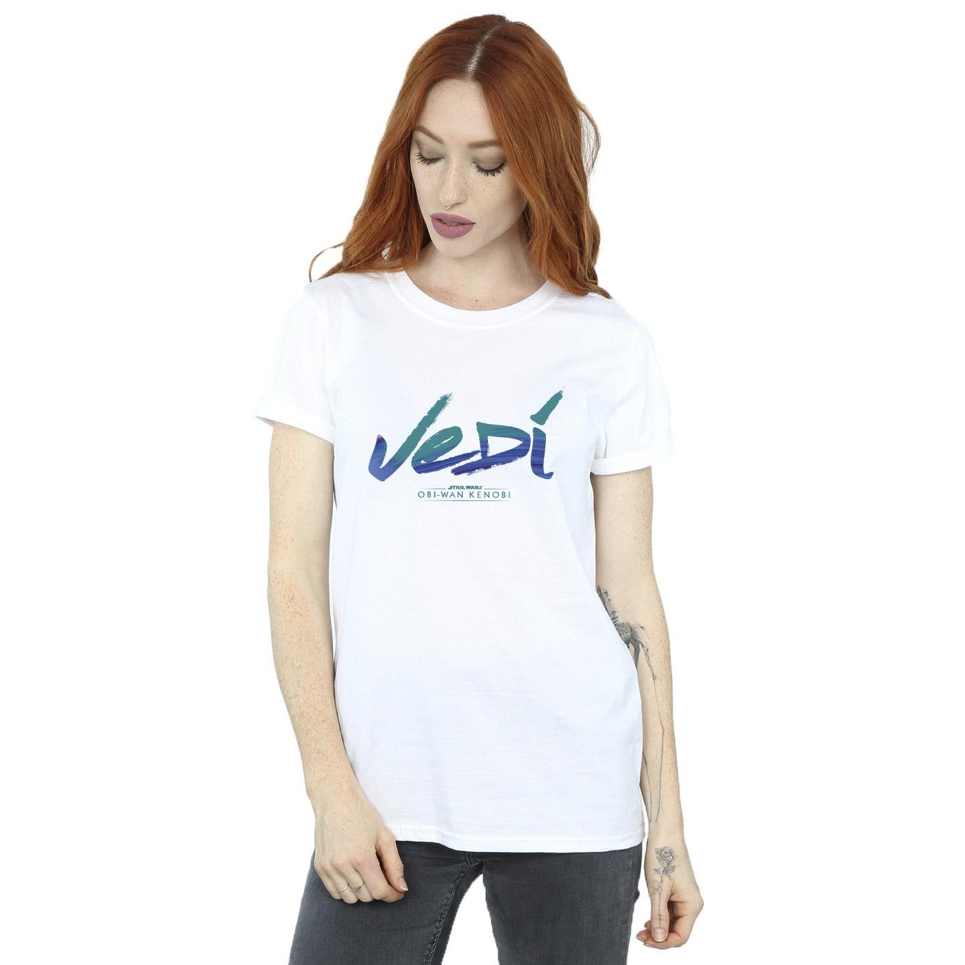 Star Wars Womens/Ladies Obi-Wan Kenobi Jedi Painted Font Cotton Boyfriend T-Shirt (White) dam – bild 2
