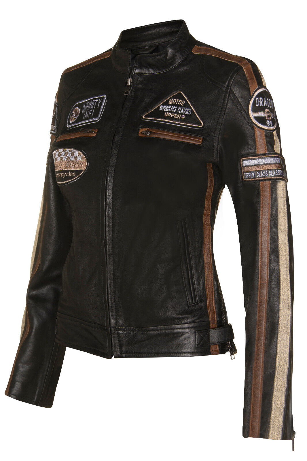 Infinity Leather Biker Racing Badges-jacka i läder för damer-Agadir – bild 2
