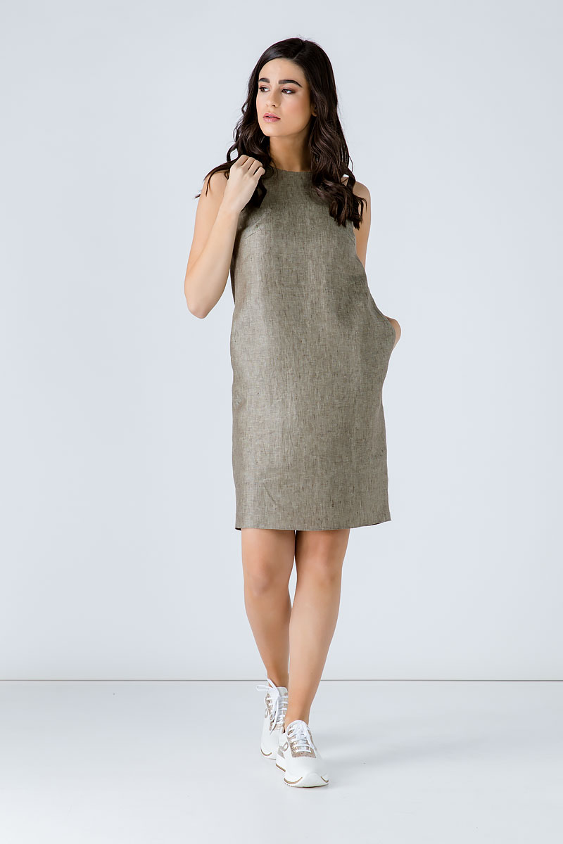 Thumbnail - Ärmelloses Sackkleid mit Taschen