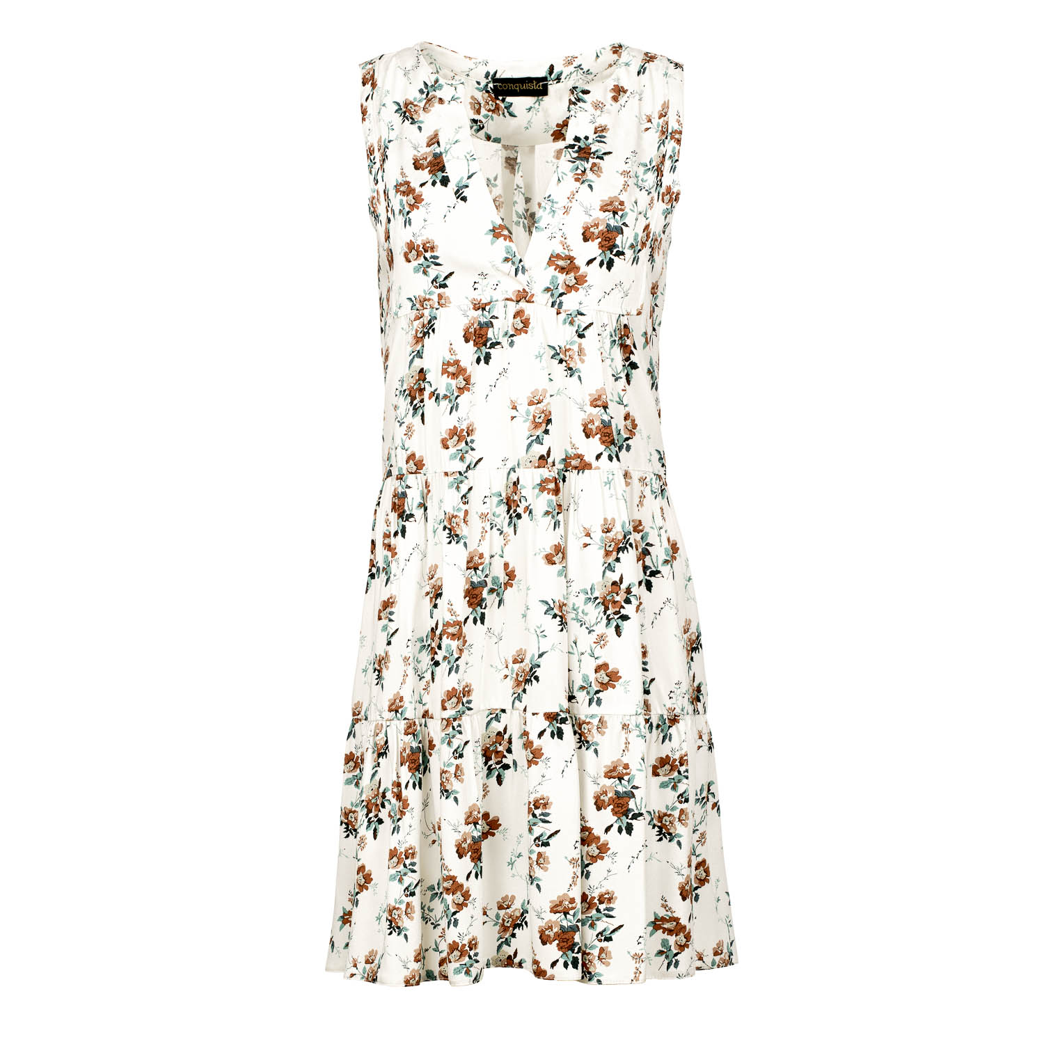 Thumbnail - Ärmelloses Ecru Floral A Line Kleid