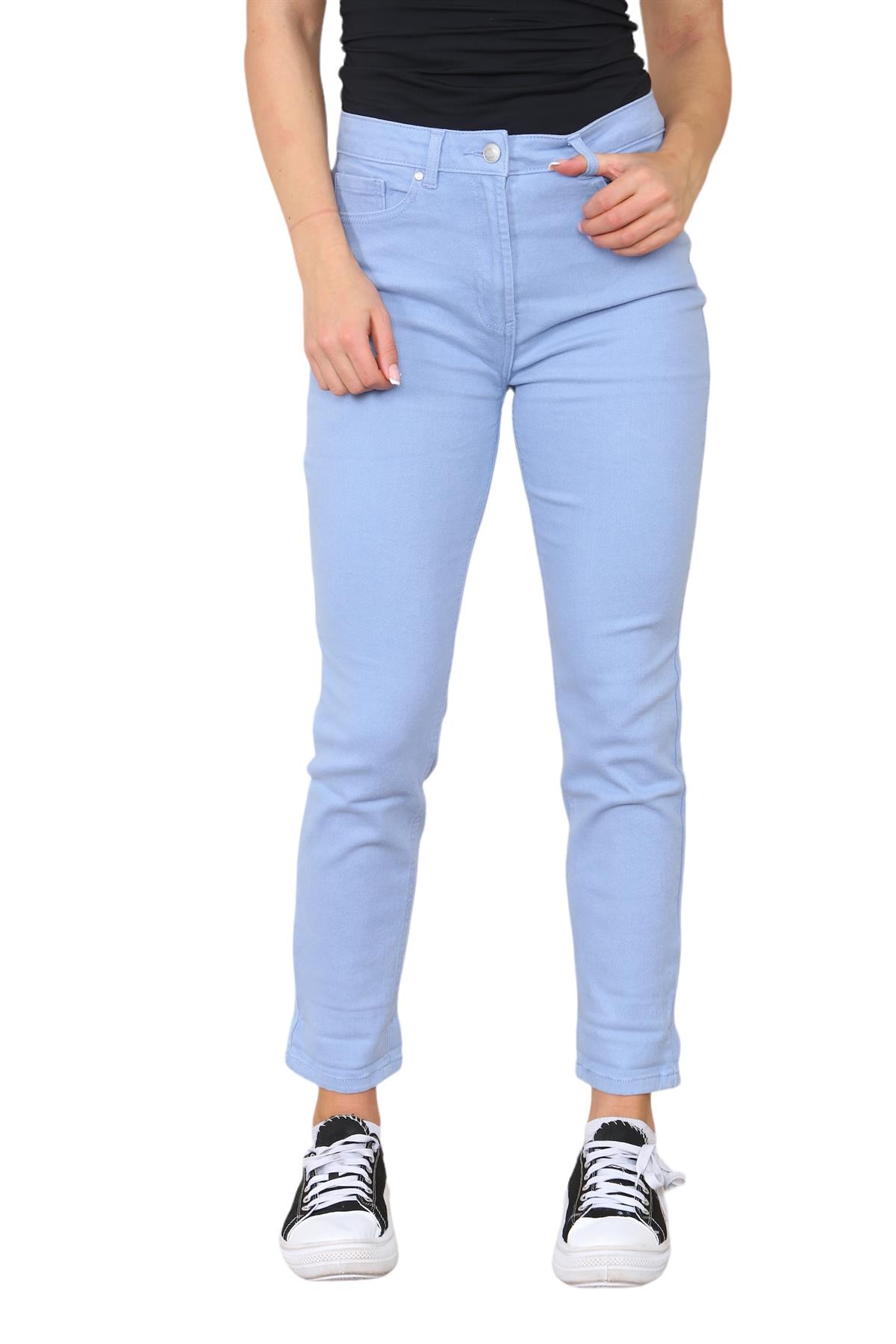 M&Co Damen-Mom-Jeans mit hohem Bund und schmal zulaufendem, geradem Bein in Himmelblau