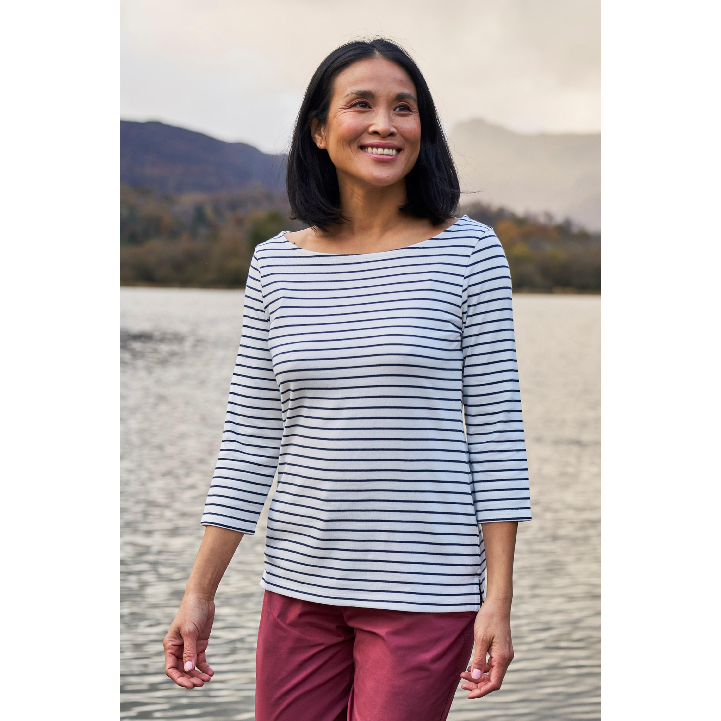 Mountain Warehouse Womens/Ladies St Ives Crew Neck Top (Cream) - White/Blue Cotton - Size 18 UK