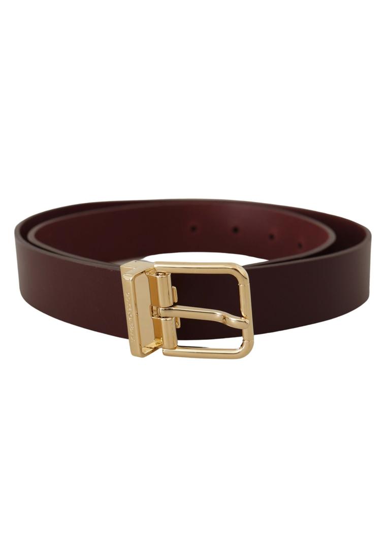 Dolce & Gabbana Mens Maroon Vitello Leather Gold Metal Buckle Belt - Size 90 cm