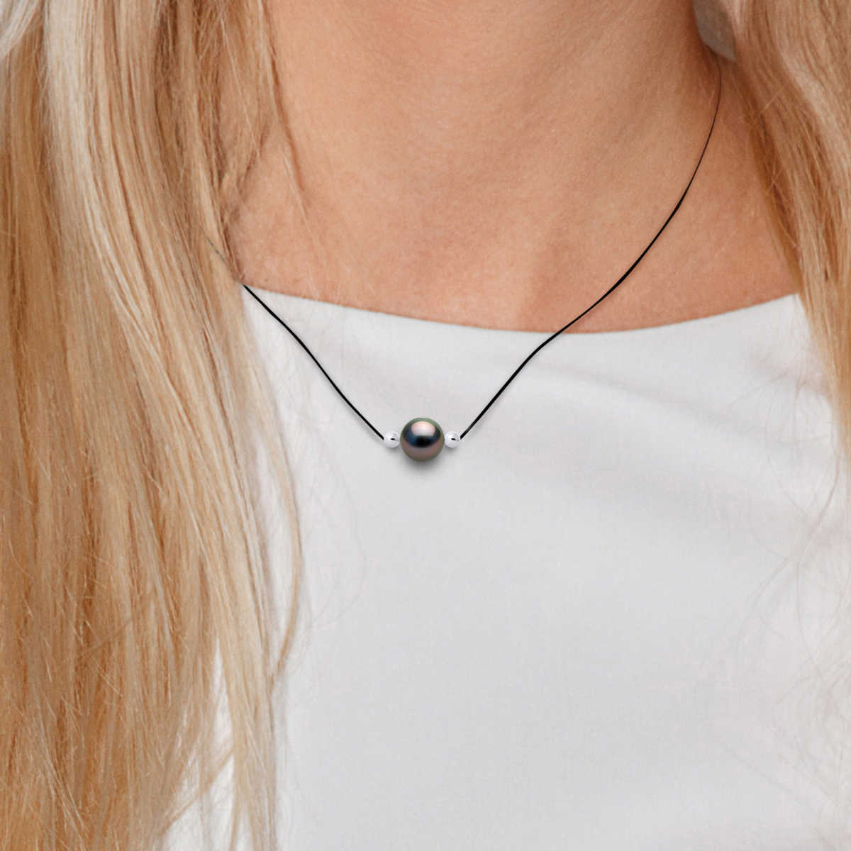 Diadema Halsband Svart Nylon Tahitipärla dam – bild 2